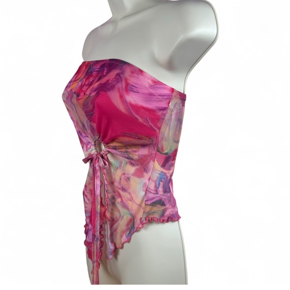 Pink Marble Mesh Strapless Tube Top - Picture 3 of 12